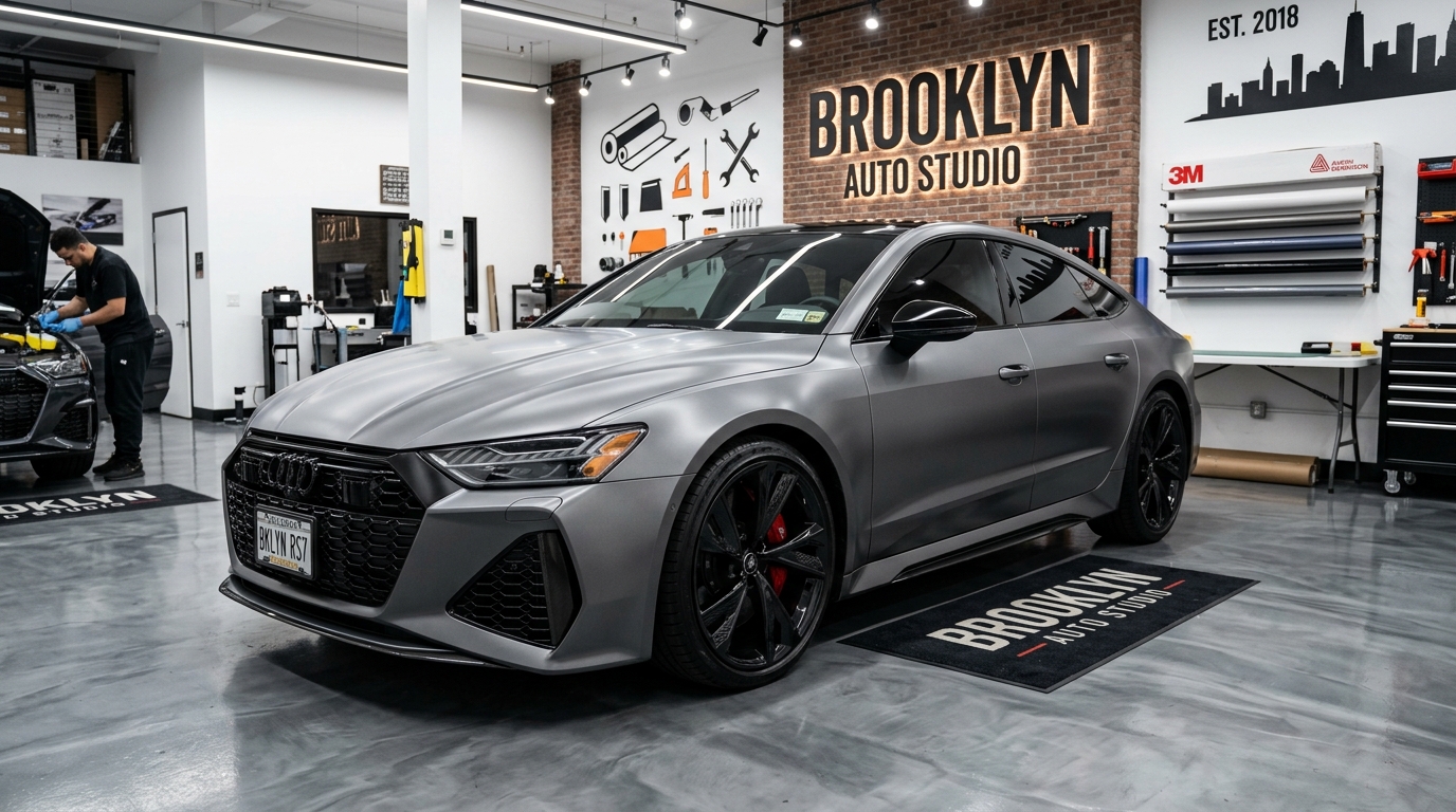 Audi RS7 Satin Battleship Grey Vinyl Wrap Brooklyn